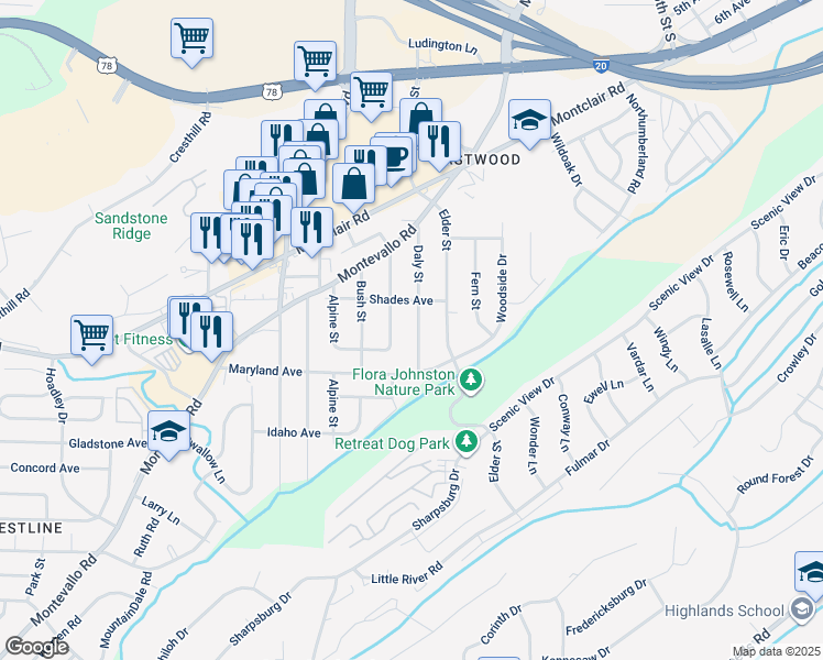 map of restaurants, bars, coffee shops, grocery stores, and more near 233 Chestnut Street in Irondale