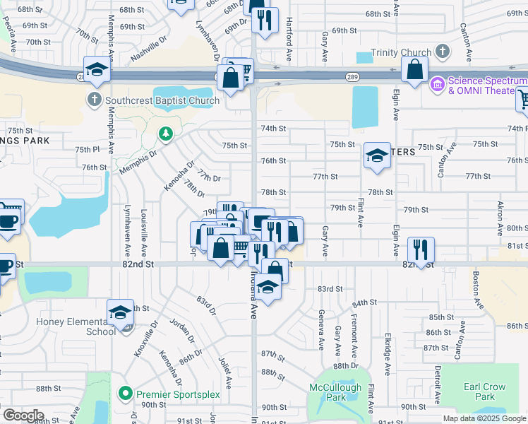 map of restaurants, bars, coffee shops, grocery stores, and more near 3314 80th Street in Lubbock