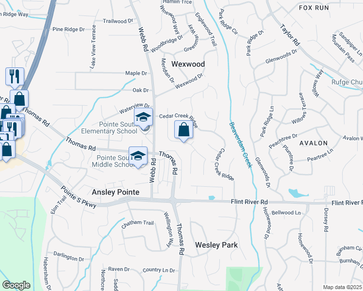 map of restaurants, bars, coffee shops, grocery stores, and more near 8565 Glendevon Court in Riverdale