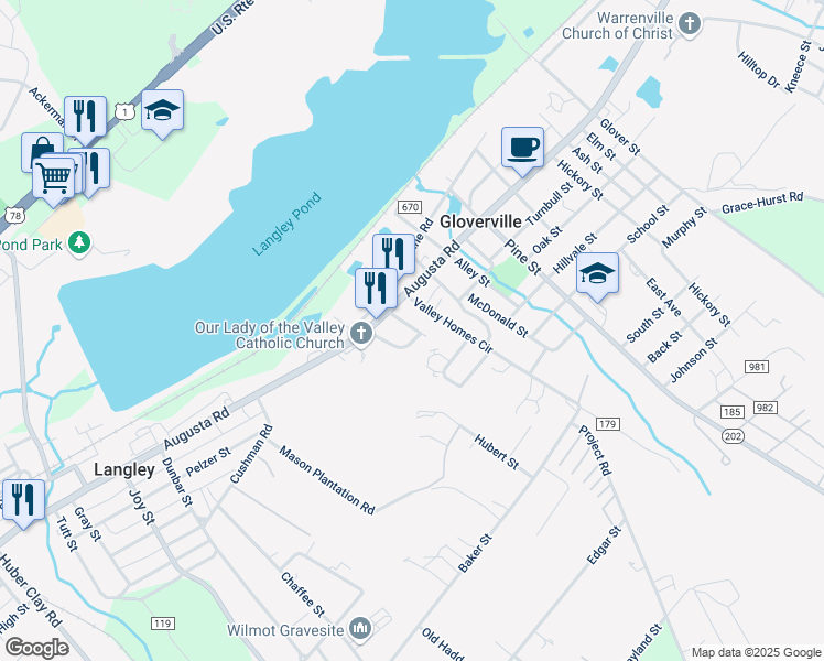 map of restaurants, bars, coffee shops, grocery stores, and more near 219 Lady Street in Gloverville