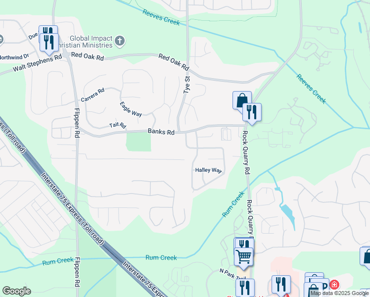 map of restaurants, bars, coffee shops, grocery stores, and more near 30 Cheyenne Drive in Stockbridge