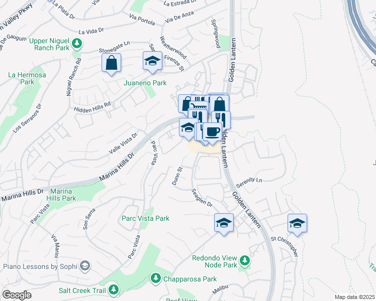 map of restaurants, bars, coffee shops, grocery stores, and more near 10 Dunn Street in Laguna Niguel