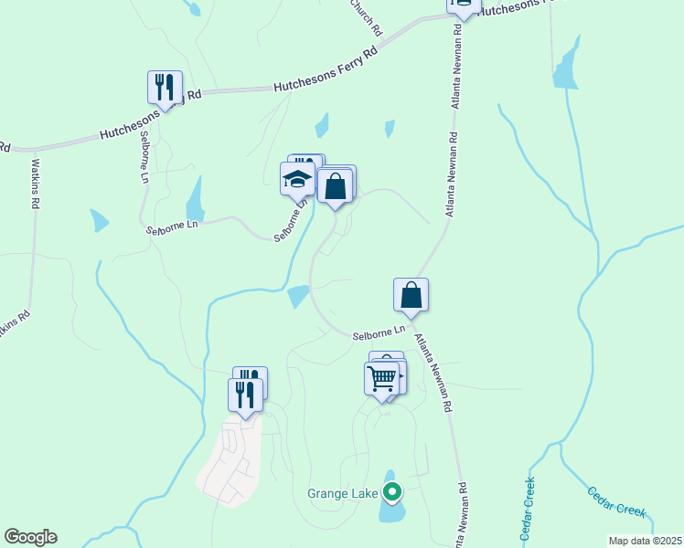 map of restaurants, bars, coffee shops, grocery stores, and more near 510 Augusta Lane in Chattahoochee Hills