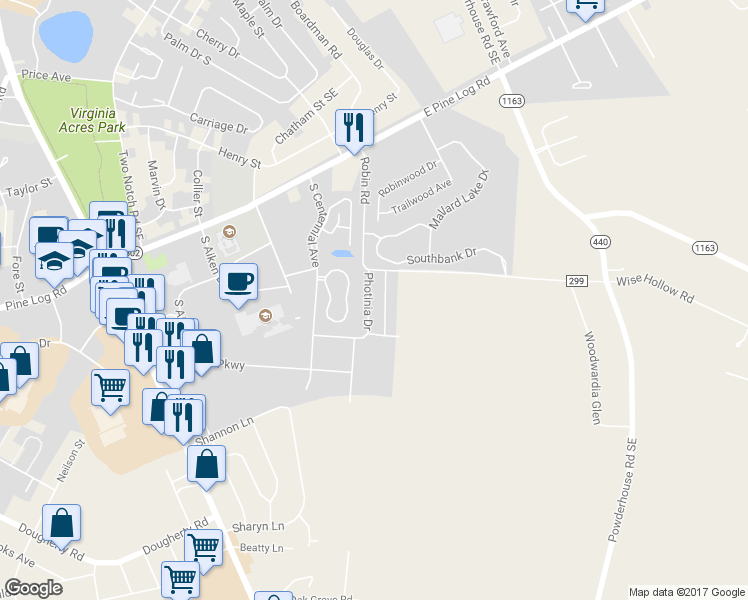 map of restaurants, bars, coffee shops, grocery stores, and more near 136 Photinia Drive in Aiken