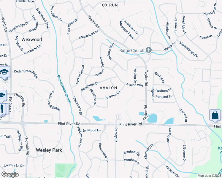 map of restaurants, bars, coffee shops, grocery stores, and more near 170 Peachtree Court in Riverdale