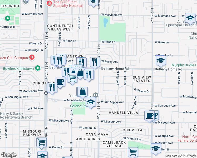 map of restaurants, bars, coffee shops, grocery stores, and more near 1256 North 14th Avenue in Phoenix