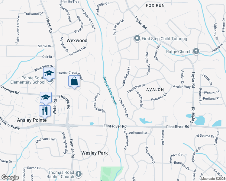 map of restaurants, bars, coffee shops, grocery stores, and more near 8535 Glenwoods Drive in Riverdale