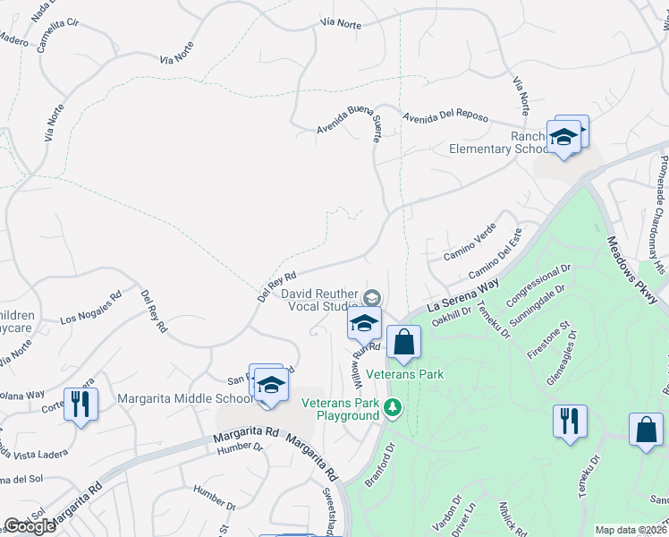 map of restaurants, bars, coffee shops, grocery stores, and more near 30673 Del Rey Road in Temecula