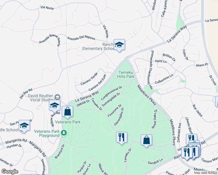 map of restaurants, bars, coffee shops, grocery stores, and more near 41201 Crooked Stick Drive in Temecula