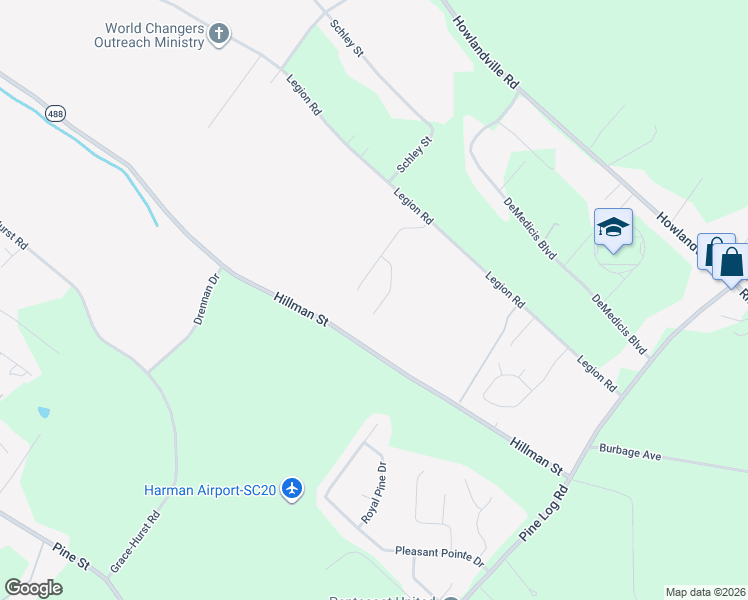 map of restaurants, bars, coffee shops, grocery stores, and more near 500 Legion Road in Warrenville