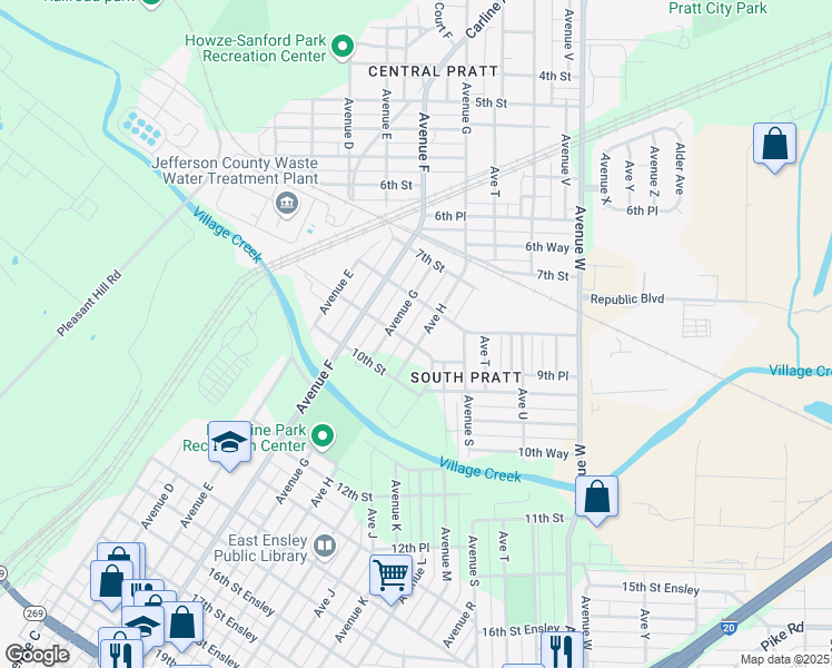 map of restaurants, bars, coffee shops, grocery stores, and more near 824 Avenue H in Birmingham