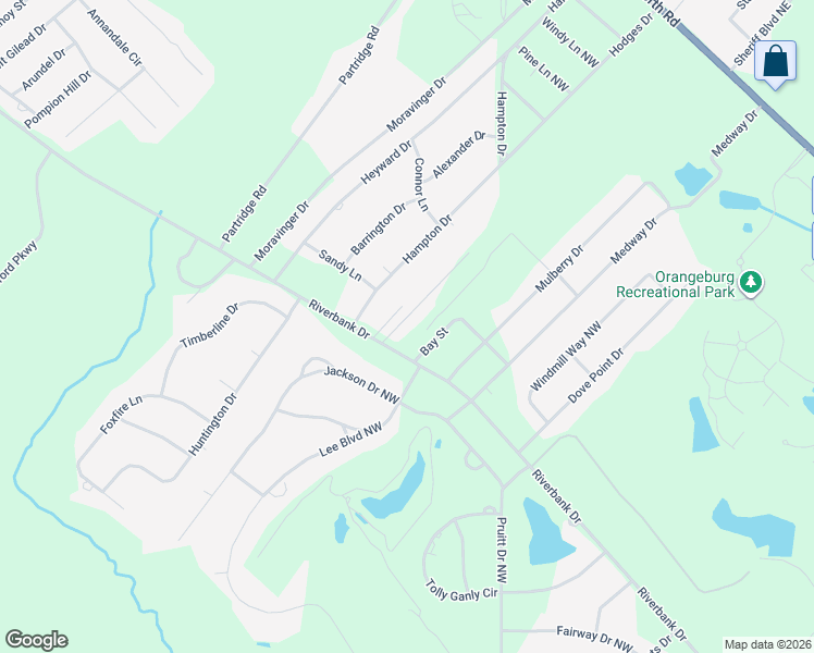 map of restaurants, bars, coffee shops, grocery stores, and more near 106 Willow Bay Drive in Orangeburg