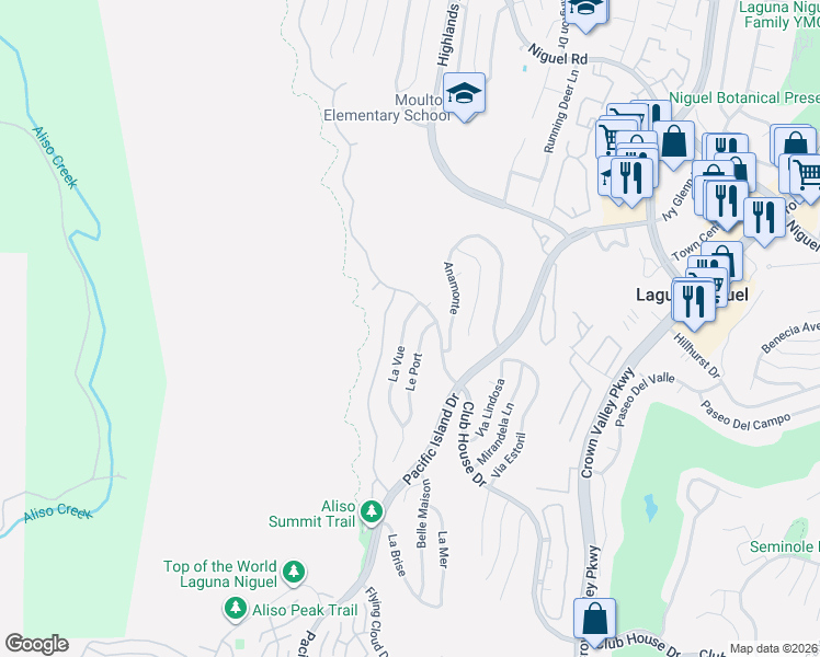 map of restaurants, bars, coffee shops, grocery stores, and more near 30322 La Vue in Laguna Niguel