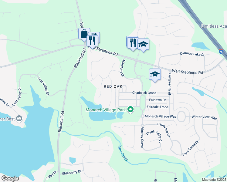 map of restaurants, bars, coffee shops, grocery stores, and more near 141 Tumble Run in Stockbridge