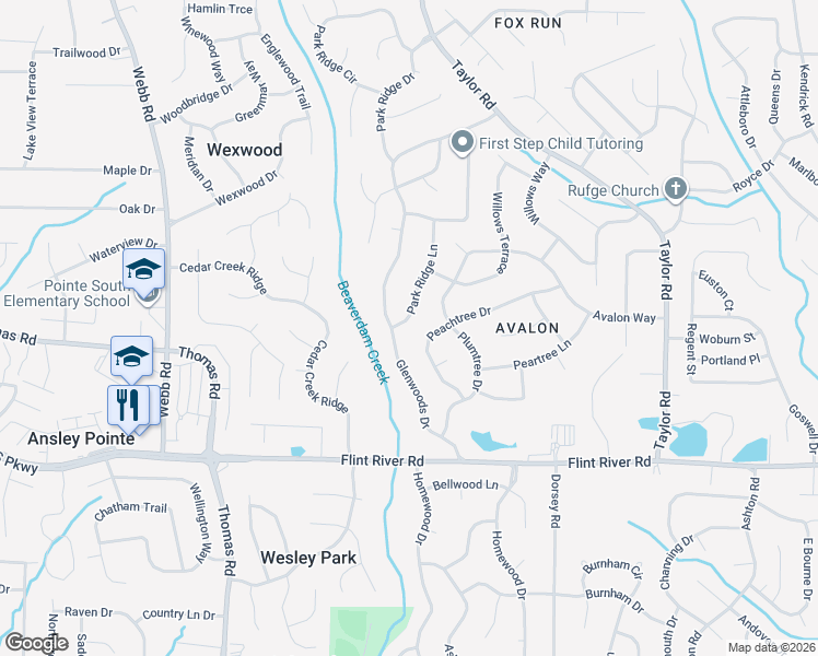 map of restaurants, bars, coffee shops, grocery stores, and more near 8502 Park Ridge Lane in Riverdale
