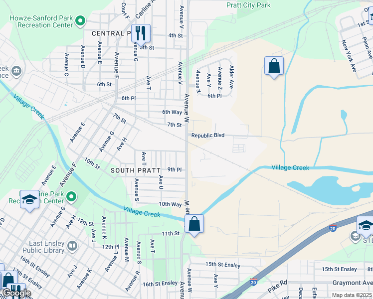 map of restaurants, bars, coffee shops, grocery stores, and more near 824 Avenue H in Birmingham