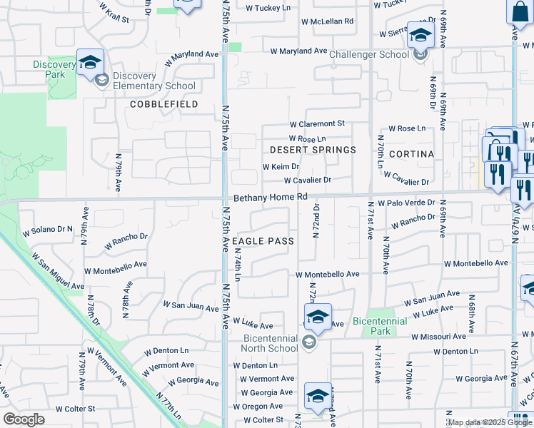 map of restaurants, bars, coffee shops, grocery stores, and more near in Glendale