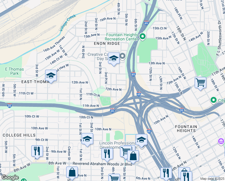 map of restaurants, bars, coffee shops, grocery stores, and more near 320 11th Court North in Birmingham