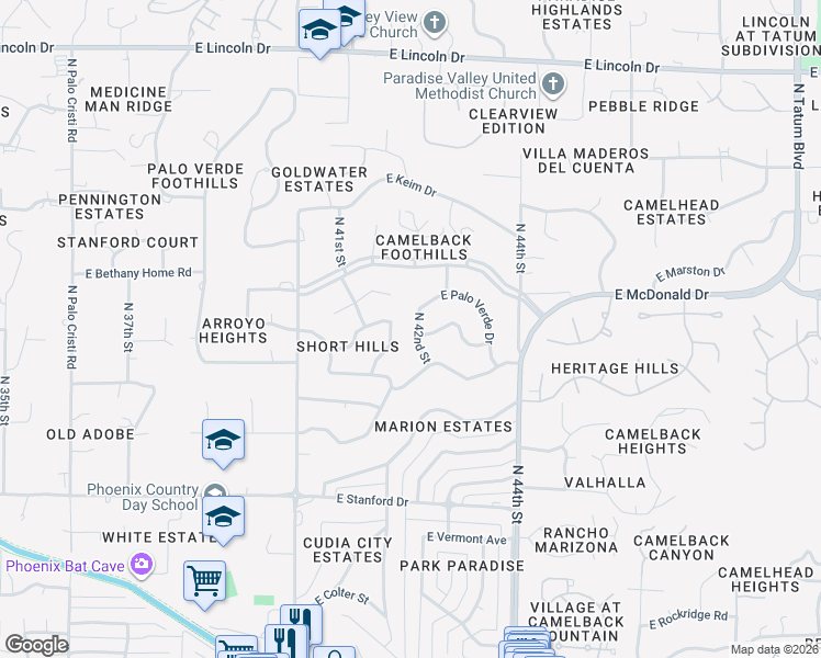 map of restaurants, bars, coffee shops, grocery stores, and more near 5733 North 41st Place in Phoenix