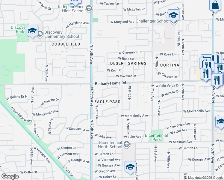 map of restaurants, bars, coffee shops, grocery stores, and more near in Glendale