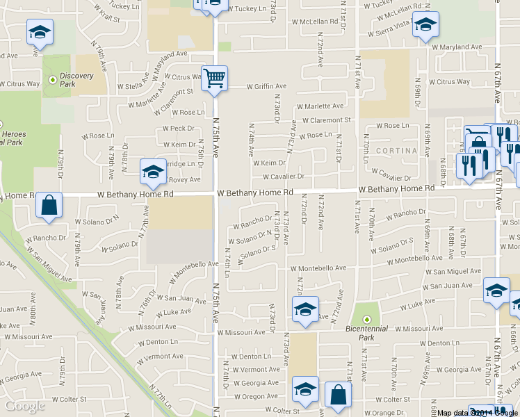 map of restaurants, bars, coffee shops, grocery stores, and more near in Glendale