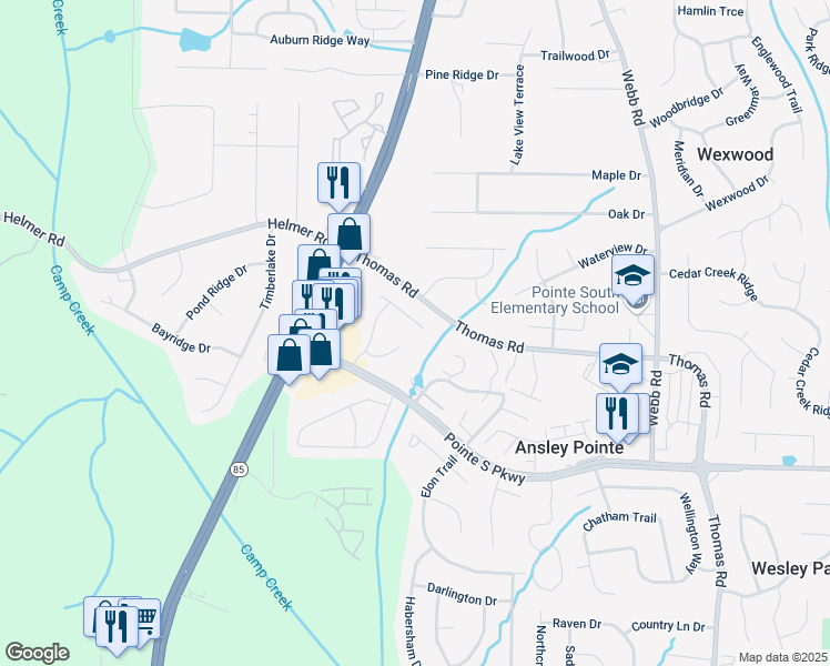 map of restaurants, bars, coffee shops, grocery stores, and more near 8600 Forest Pointe Court in Jonesboro