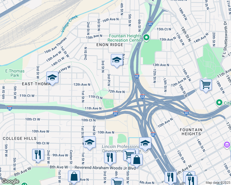 map of restaurants, bars, coffee shops, grocery stores, and more near 320 11th Court North in Birmingham
