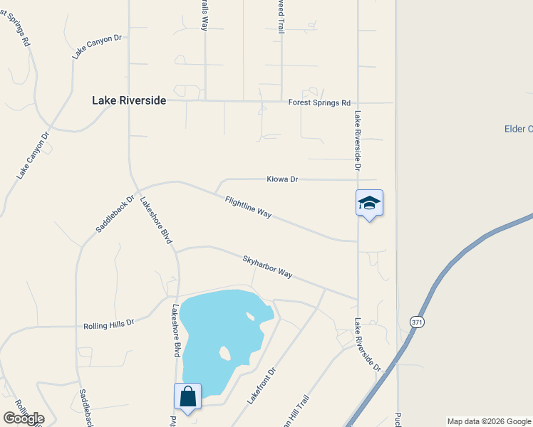 map of restaurants, bars, coffee shops, grocery stores, and more near Flightline Way in Lake Riverside