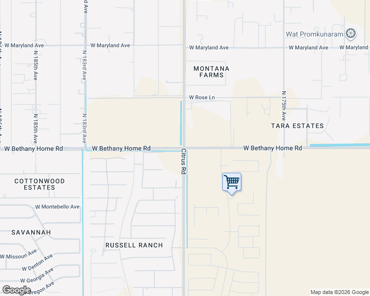 map of restaurants, bars, coffee shops, grocery stores, and more near 17899 West Bethany Home Road in Waddell