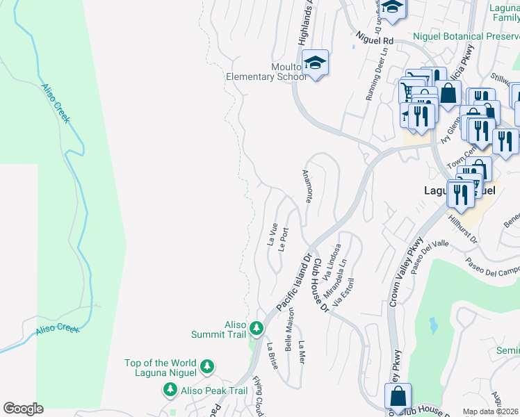 map of restaurants, bars, coffee shops, grocery stores, and more near 9 Coronado Pointe in Laguna Niguel