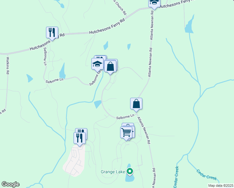 map of restaurants, bars, coffee shops, grocery stores, and more near 510 Augusta Lane in Chattahoochee Hills