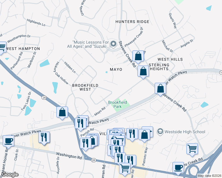 map of restaurants, bars, coffee shops, grocery stores, and more near 2706 Hunters Crossing in Augusta