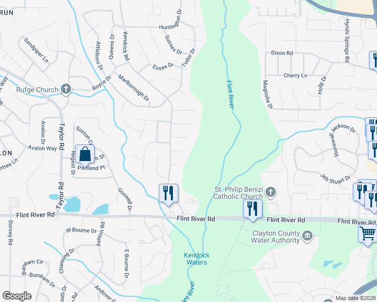map of restaurants, bars, coffee shops, grocery stores, and more near 347 Cristi Court in Jonesboro