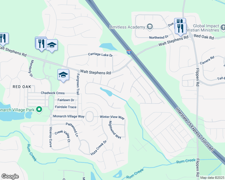 map of restaurants, bars, coffee shops, grocery stores, and more near 249 Sunderland Way in Stockbridge