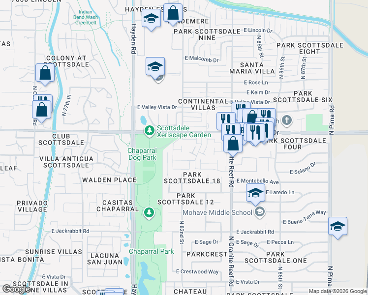 map of restaurants, bars, coffee shops, grocery stores, and more near 5938 North 83rd Street in Scottsdale