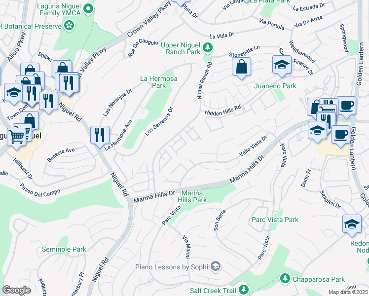 map of restaurants, bars, coffee shops, grocery stores, and more near 24651 Camden Court in Laguna Niguel