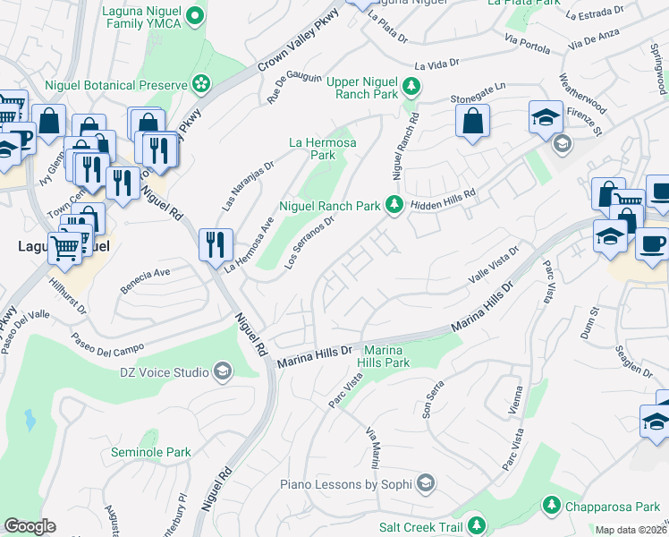 map of restaurants, bars, coffee shops, grocery stores, and more near 24455 Sutton Lane in Laguna Niguel