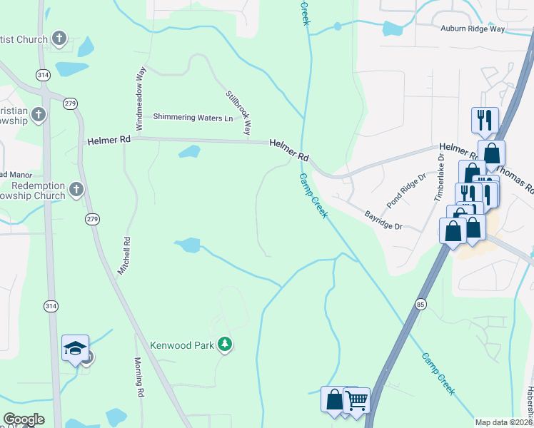 map of restaurants, bars, coffee shops, grocery stores, and more near 1410 Helmer Road in Fayetteville