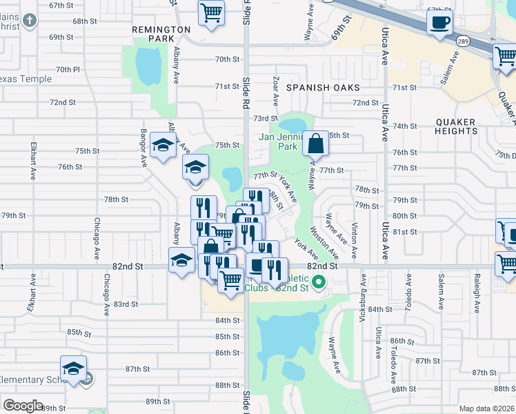 map of restaurants, bars, coffee shops, grocery stores, and more near 5110 78th Street in Lubbock