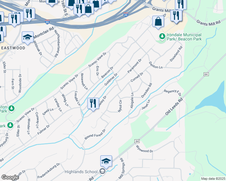 map of restaurants, bars, coffee shops, grocery stores, and more near 5179 Crowley Drive in Birmingham