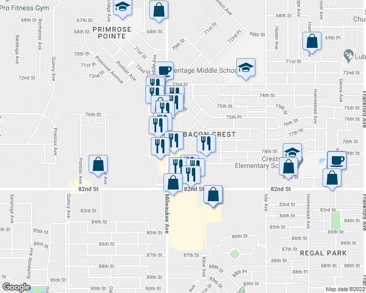 map of restaurants, bars, coffee shops, grocery stores, and more near 7706 La Salle Avenue in Lubbock