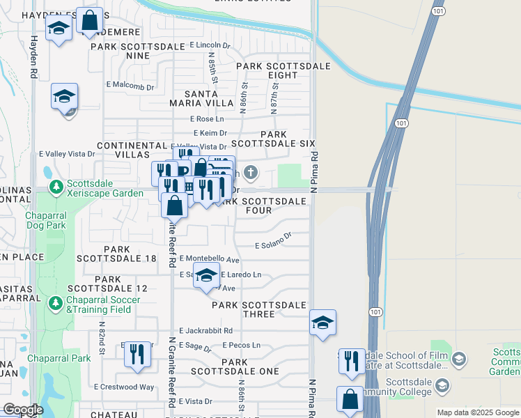 map of restaurants, bars, coffee shops, grocery stores, and more near 8613 East McDonald Drive in Scottsdale