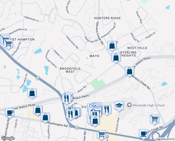 map of restaurants, bars, coffee shops, grocery stores, and more near 2706 Hunters Crossing in Augusta