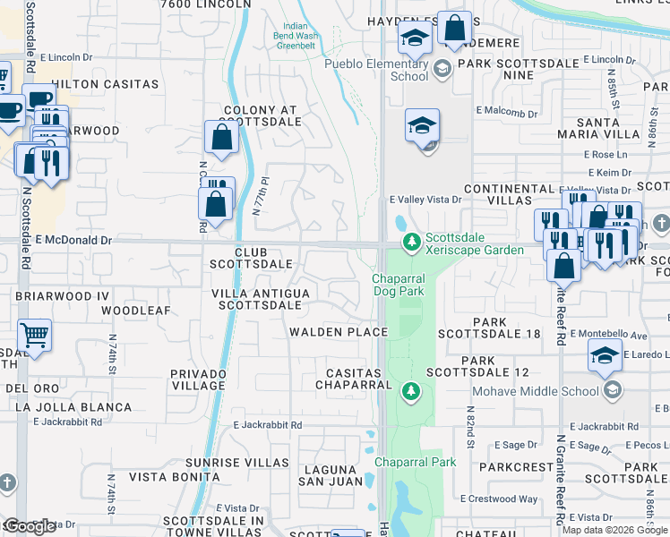 map of restaurants, bars, coffee shops, grocery stores, and more near 5995 North 78th Street in Scottsdale
