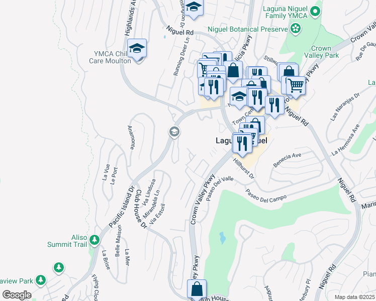 map of restaurants, bars, coffee shops, grocery stores, and more near 30256 Via Reata in Laguna Niguel