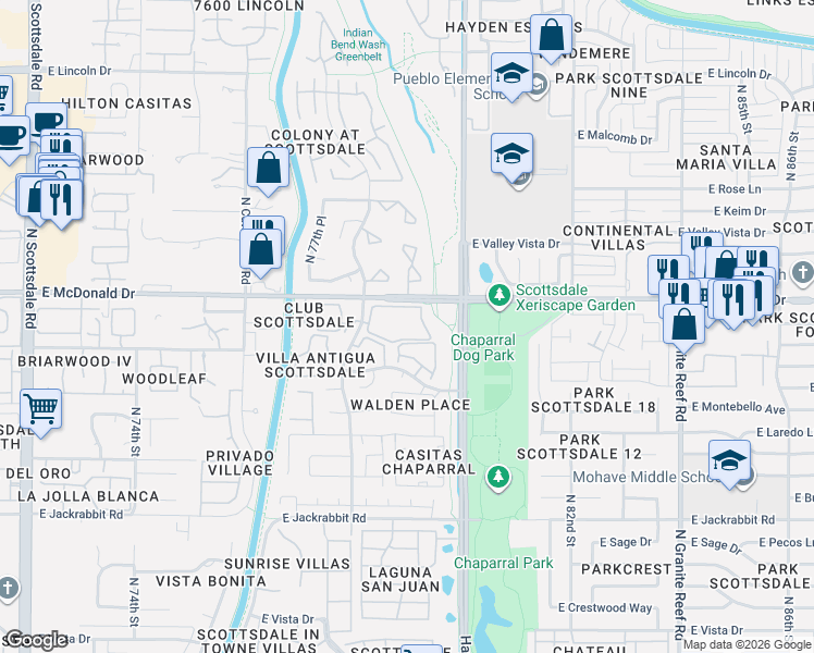 map of restaurants, bars, coffee shops, grocery stores, and more near 5995 North 78th Street in Scottsdale