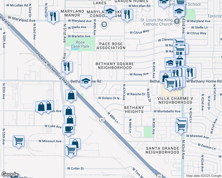 map of restaurants, bars, coffee shops, grocery stores, and more near in Glendale
