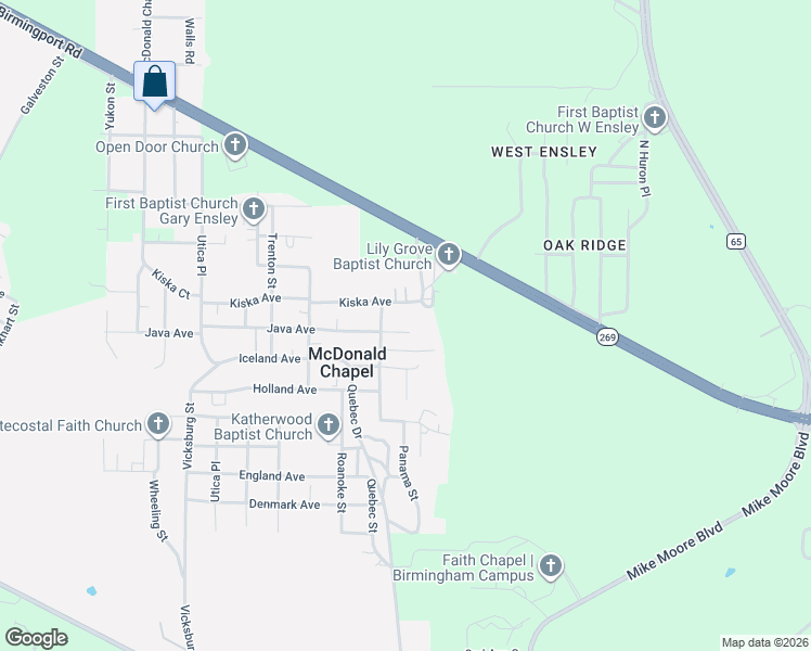 map of restaurants, bars, coffee shops, grocery stores, and more near 5213 Kiska Avenue in Birmingham