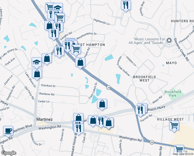 map of restaurants, bars, coffee shops, grocery stores, and more near 332-336 Furys Ferry Road in Martinez