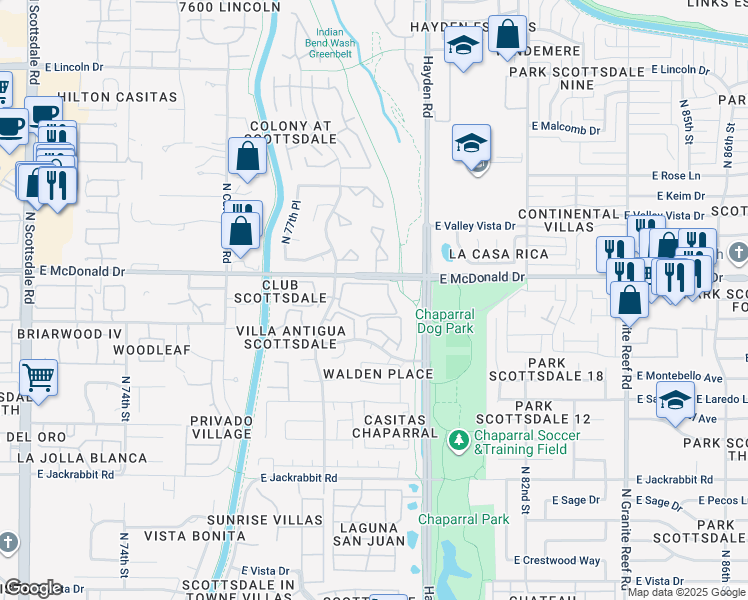 map of restaurants, bars, coffee shops, grocery stores, and more near 5995 North 78th Street in Scottsdale
